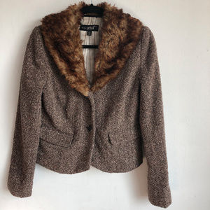 Black Rivet Brown Tweed Jacket Faux Fur Collar 6